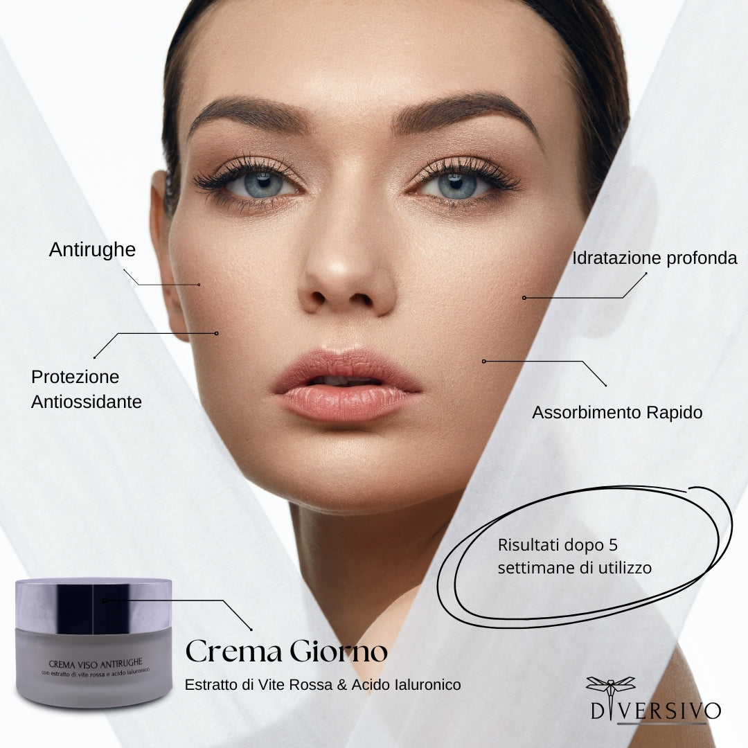 Crema Viso antirughe Giorno con Vite Rossa, Acido Ialuronico e Aloe Vera