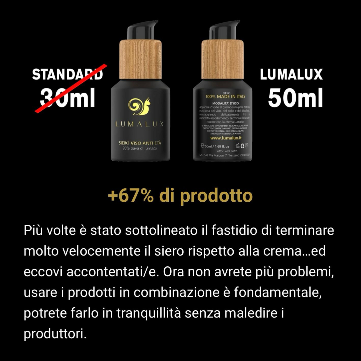 Siero e Crema con Bava Di Lumaca 98% e 75% Acido Ialuronico Antirughe e Aloe Vera