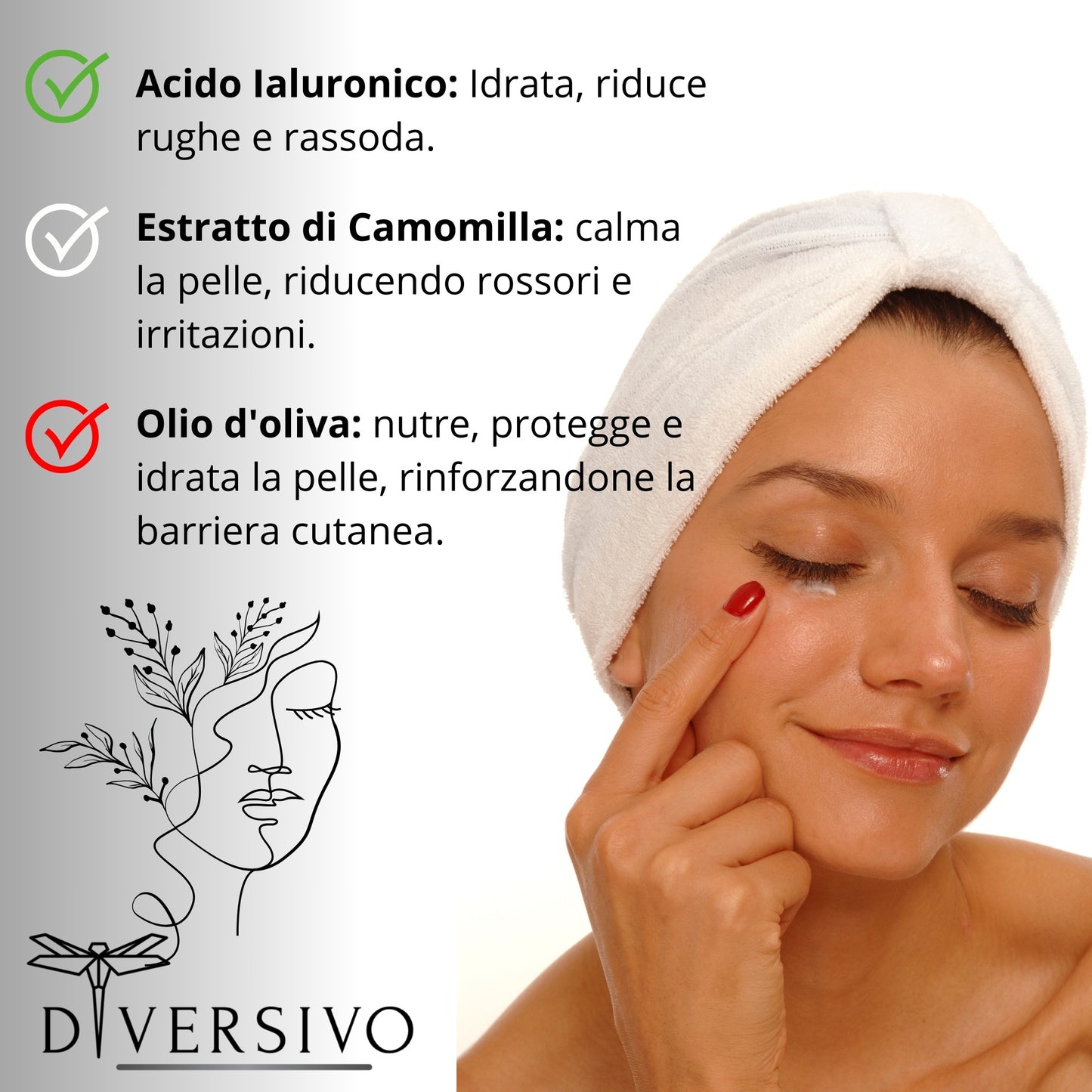 Contorno Occhi Anti-Età con Acido Ialuronico, Camomilla e Olio d'Oliva - Vegano, Senza Parabeni