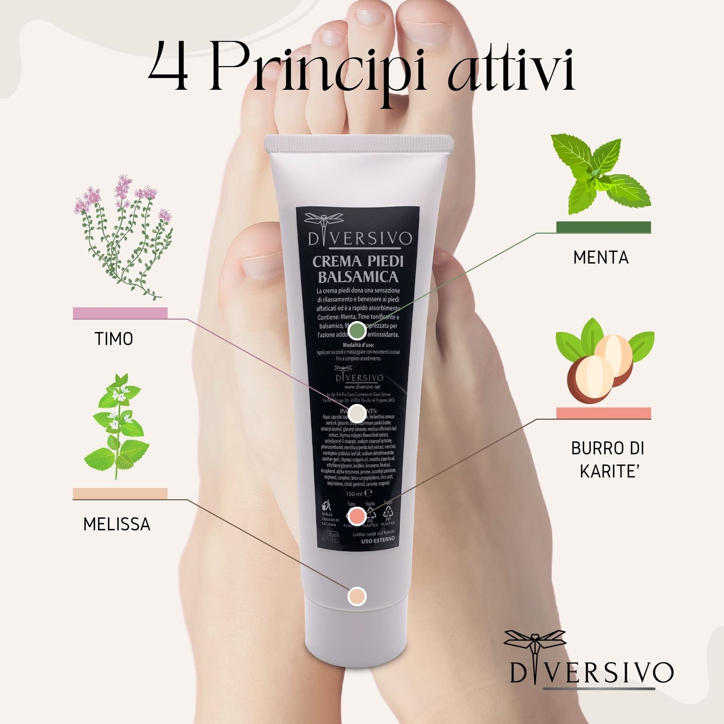 Crema Piedi Balsamica Bio con Menta, Timo e Melissa