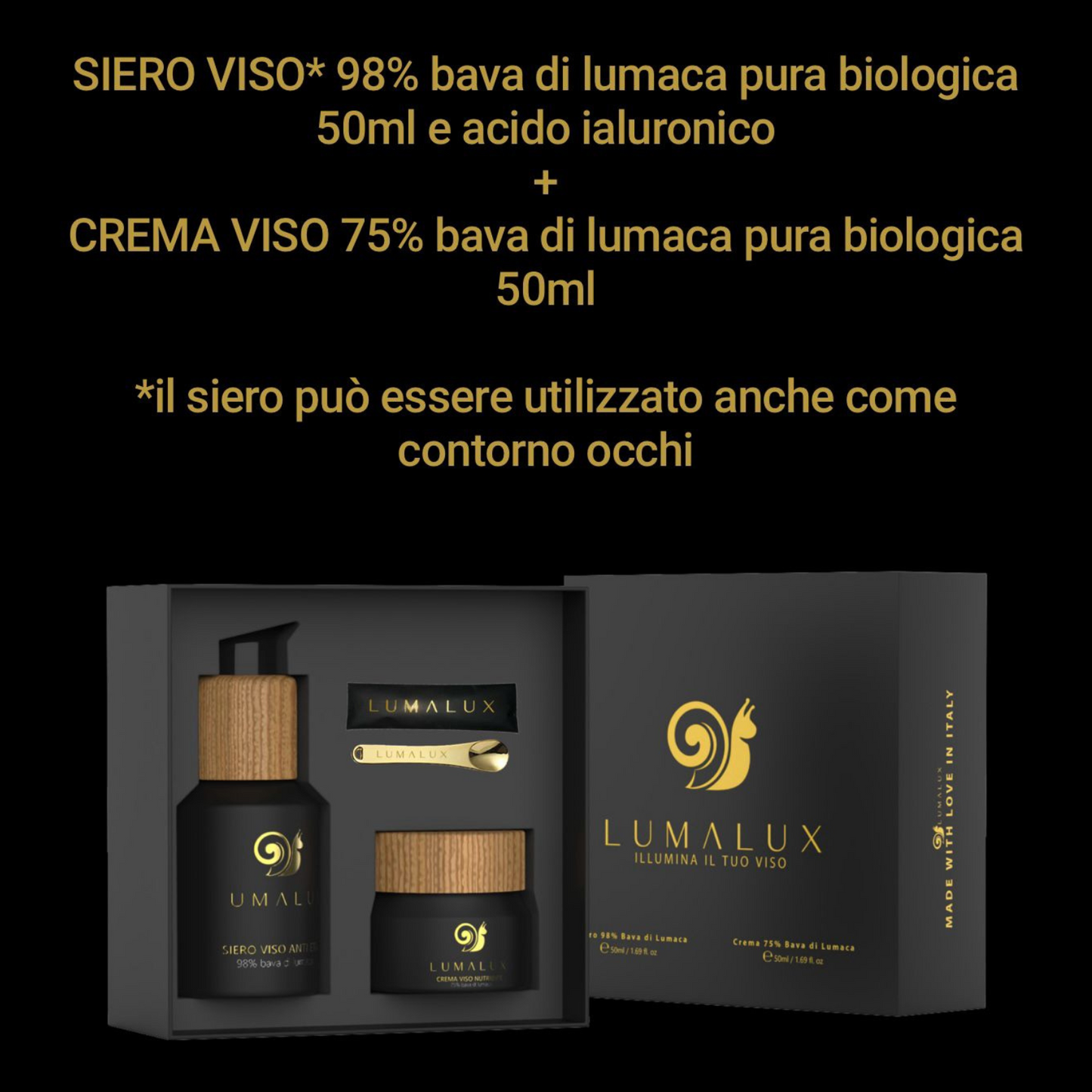 Siero e Crema con Bava Di Lumaca 98% e 75% Acido Ialuronico Antirughe e Aloe Vera
