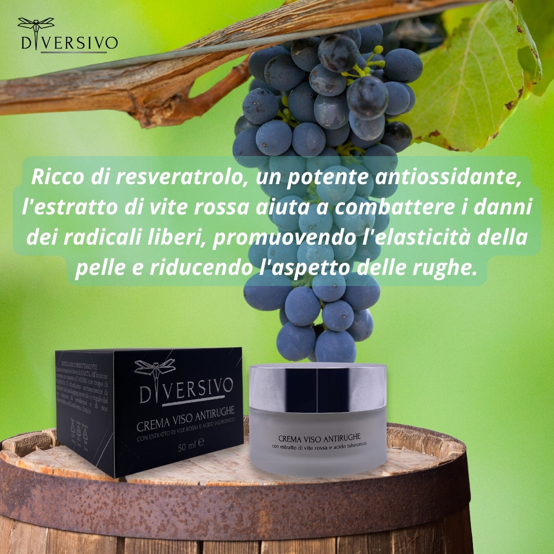 Crema Viso antirughe Giorno con Vite Rossa, Acido Ialuronico e Aloe Vera