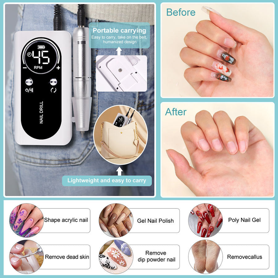 Macchina per limatura unghie V2 elettrica ricaricabile, strumento per nail art.