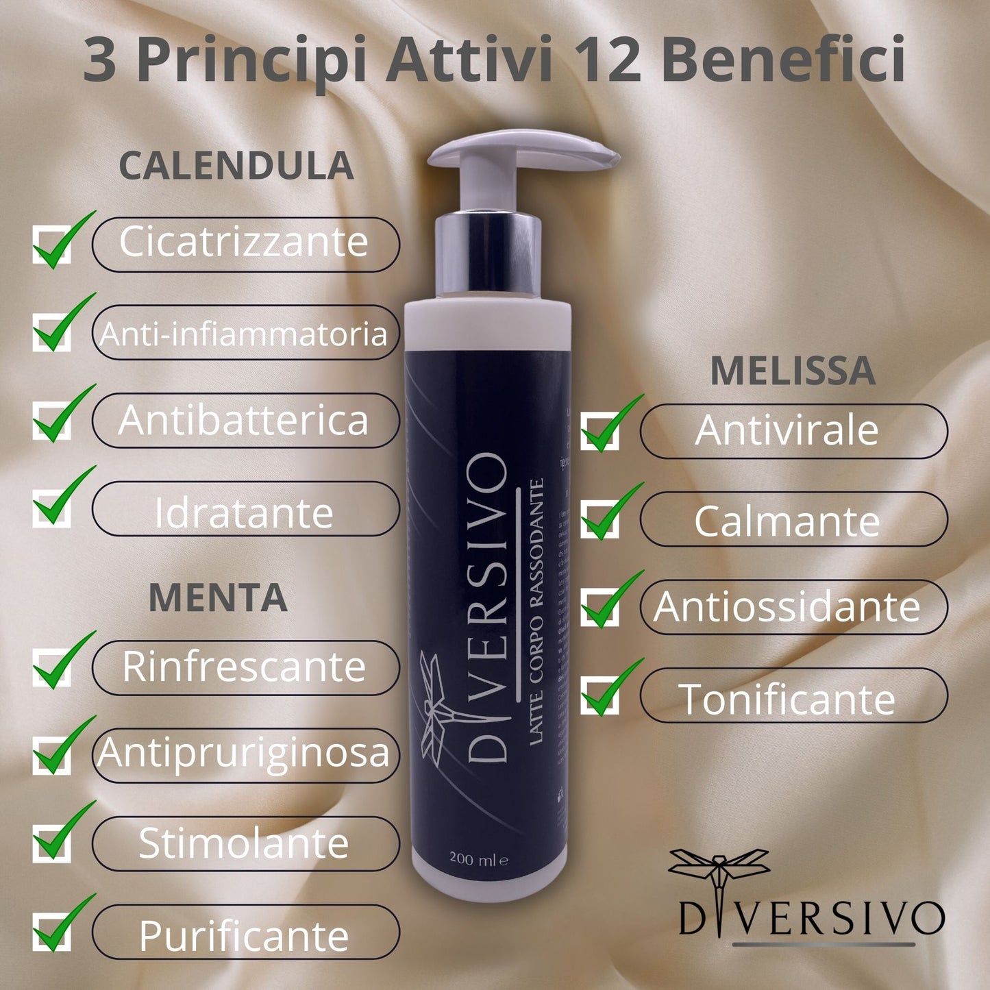 DIVERSIVO - Crema Corpo Bio Rassodante con Calendula, Melissa e Menta