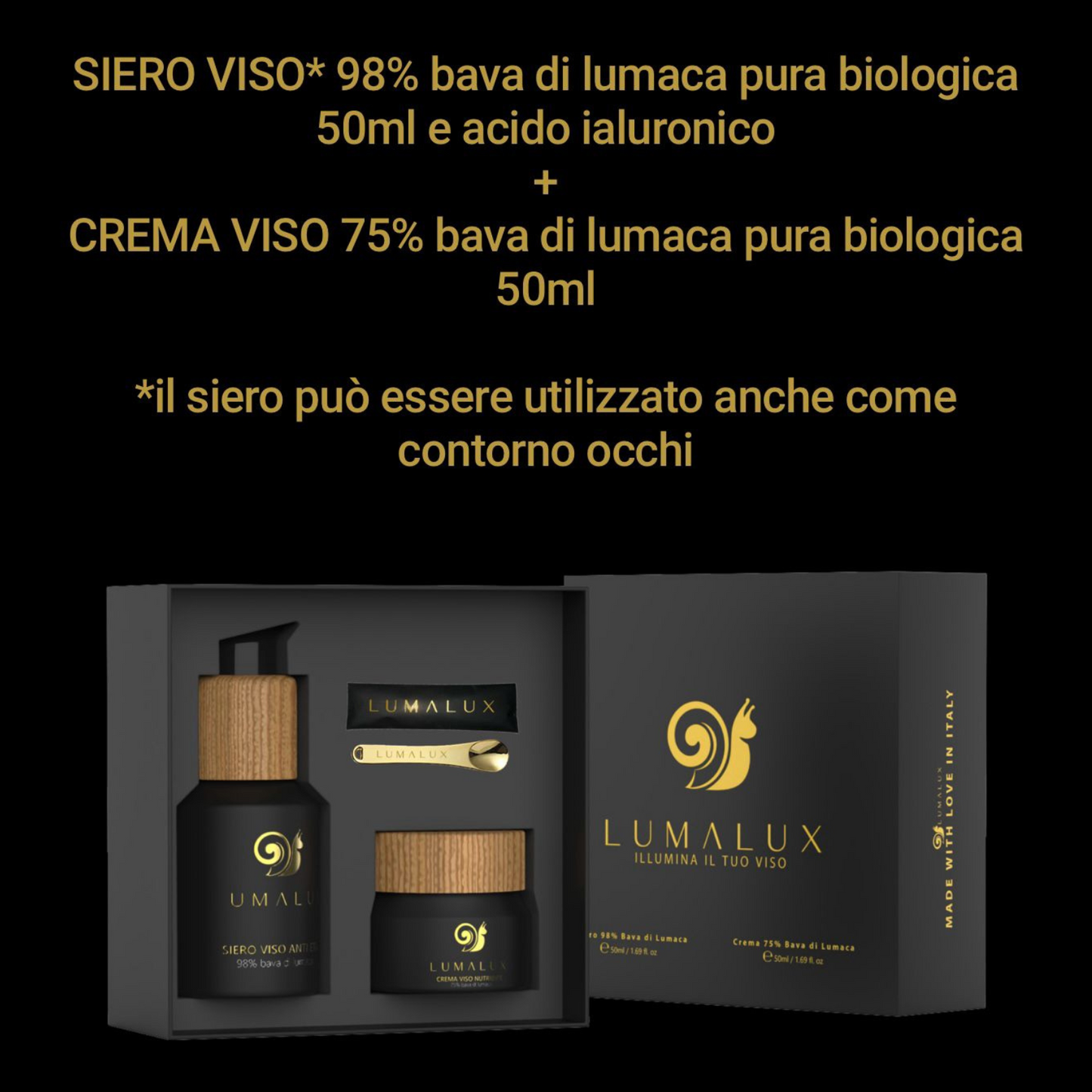 Siero e Crema con Bava Di Lumaca 98% e 75%  Acido Ialuronico Antirughe e Aloe Vera