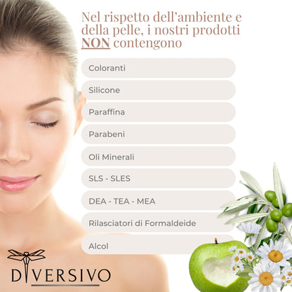 DIVERSIVO - Siero Viso Antiage Vegano e Biologico - con Acido Ialuronico, Cellule Staminali di Mela e Olio di Oliva