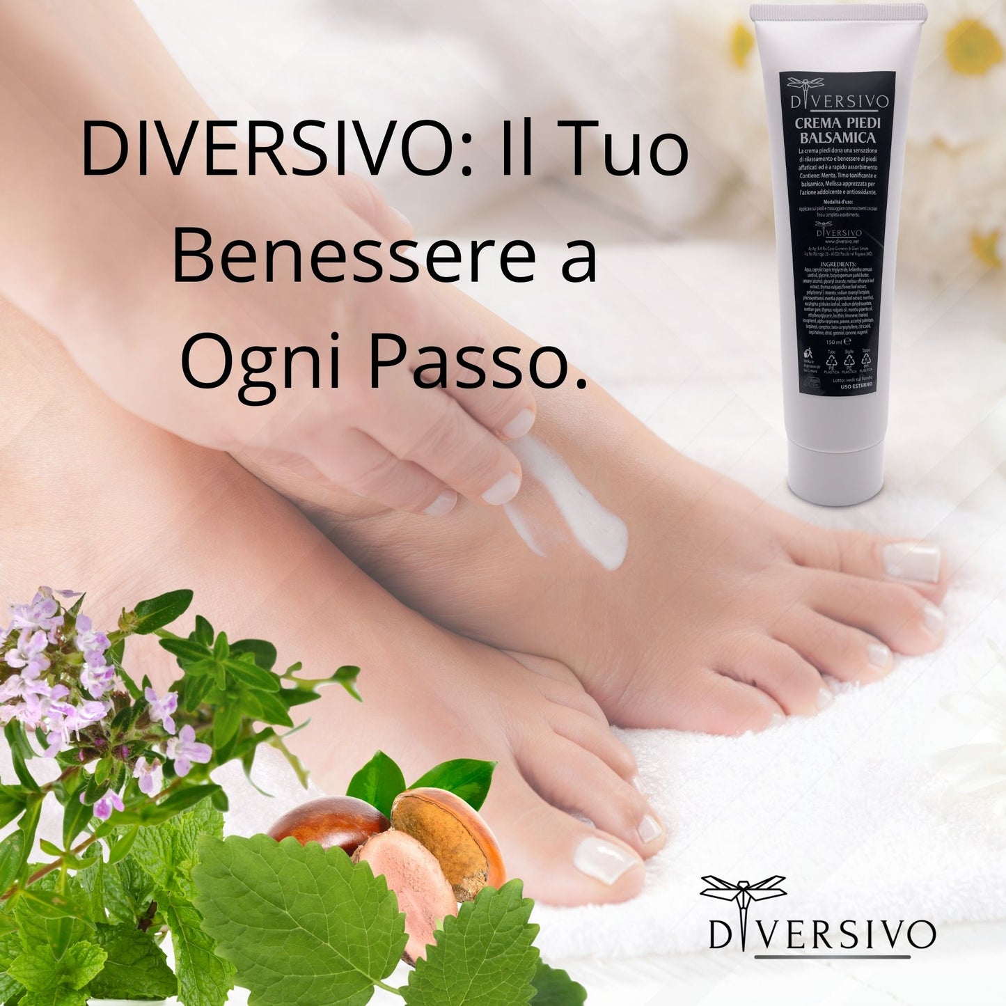 DIVERSIVO - Crema Piedi Balsamica Bio con Menta, Timo e Melissa