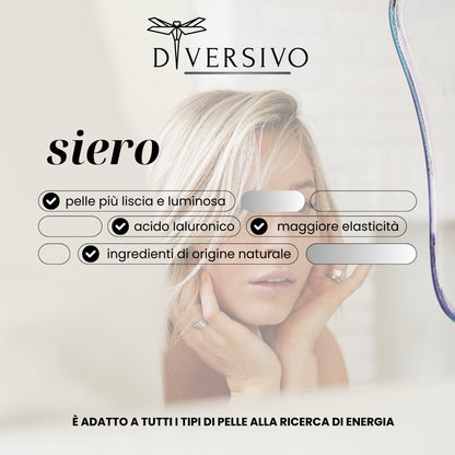 DIVERSIVO - Siero Viso Antiage Vegano e Biologico - con Acido Ialuronico, Cellule Staminali di Mela e Olio di Oliva