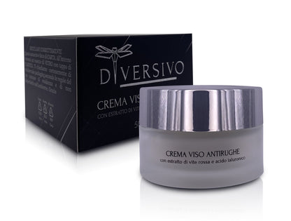 DIVERSIVO - Crema Viso ANTIRUGHE Giorno con Vite Rossa, Acido Ialuronico e Aloe Vera